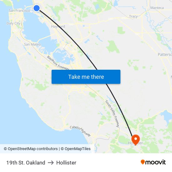 19th St. Oakland to Hollister map