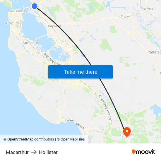 Macarthur to Hollister map