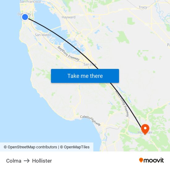 Colma to Hollister map