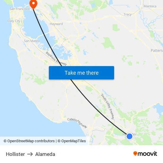 Hollister to Alameda map