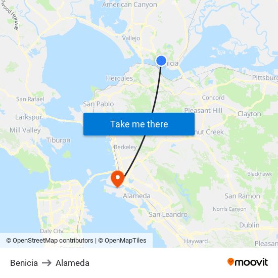 Benicia to Alameda map