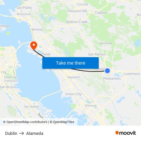 Dublin to Alameda map