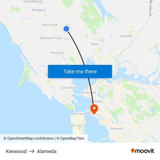 Kenwood to Alameda map