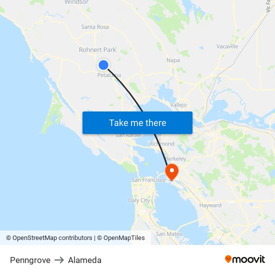 Penngrove to Alameda map