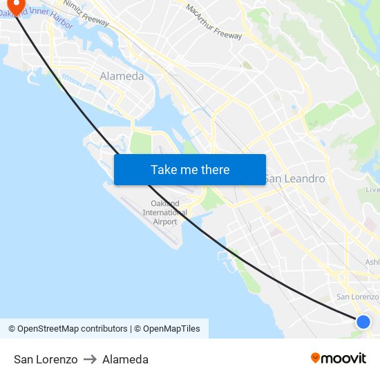 San Lorenzo to Alameda map