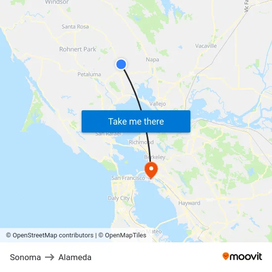 Sonoma to Alameda map