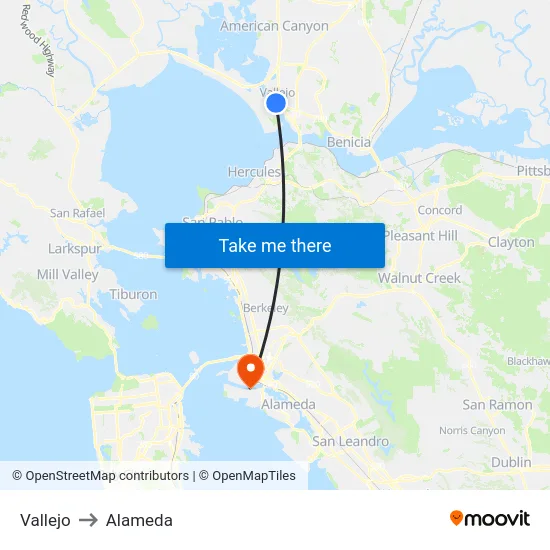 Vallejo to Alameda map