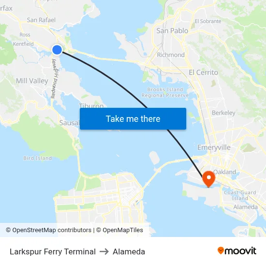 Larkspur Ferry Terminal to Alameda map