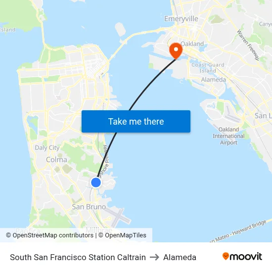 South San Francisco Station Caltrain to Alameda map