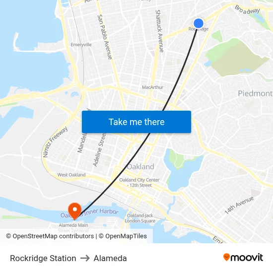 Rockridge Station to Alameda map