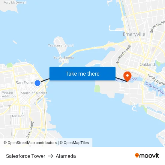 Salesforce Tower to Alameda map