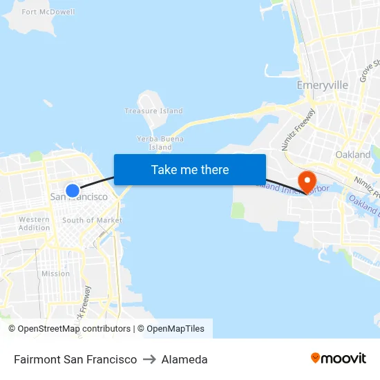 Fairmont San Francisco to Alameda map