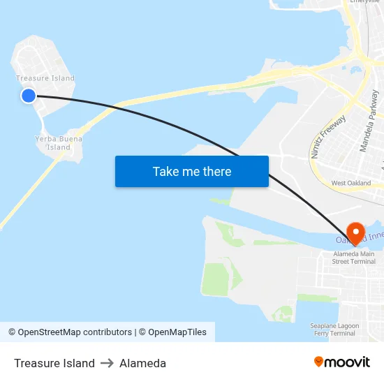 Treasure Island to Alameda map