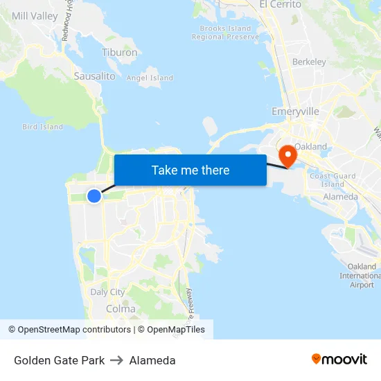 Golden Gate Park to Alameda map