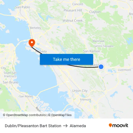 Dublin/Pleasanton Bart Station to Alameda map