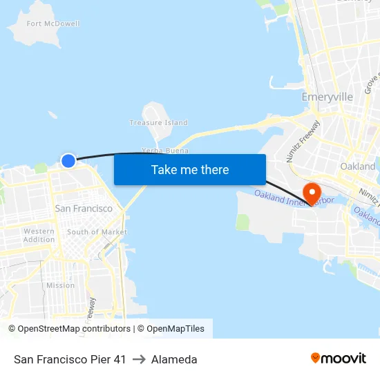 San Francisco Pier 41 to Alameda map