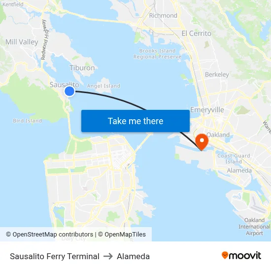 Sausalito Ferry Terminal to Alameda map
