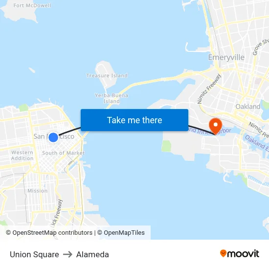 Union Square to Alameda map