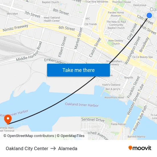 Oakland City Center to Alameda map