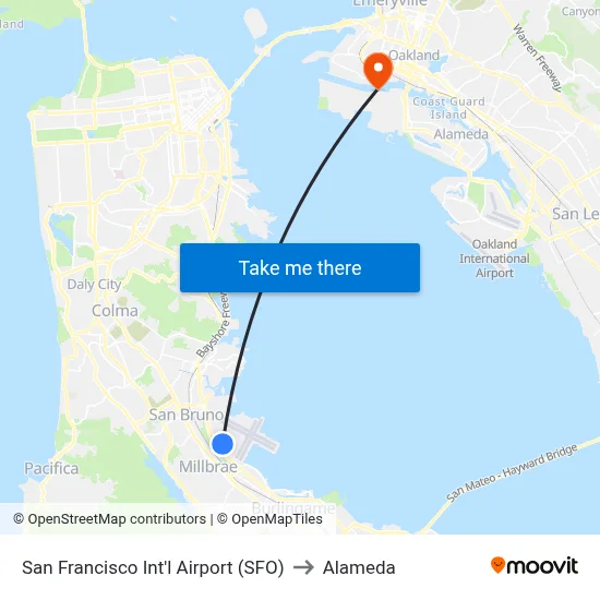 San Francisco Int'l Airport (SFO) to Alameda map