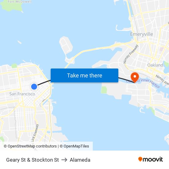 Geary St & Stockton St to Alameda map