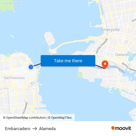 Embarcadero to Alameda map