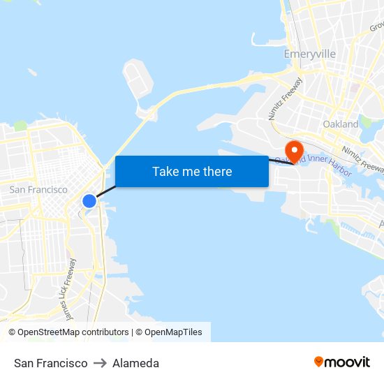 San Francisco to Alameda map