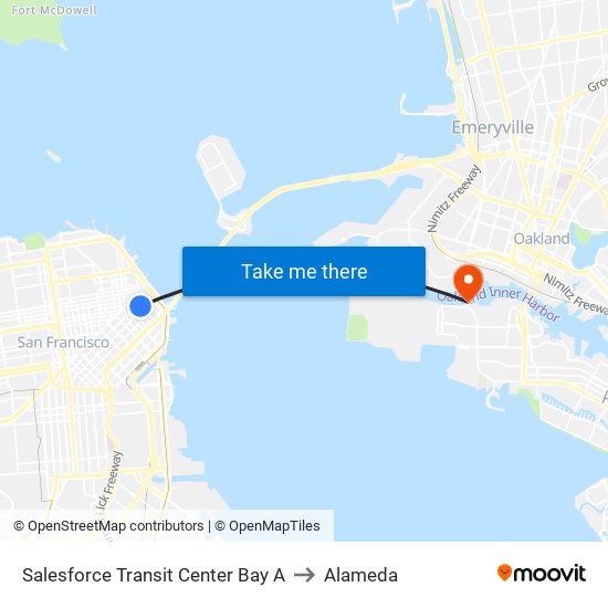 Salesforce Transit Center Bay A to Alameda map