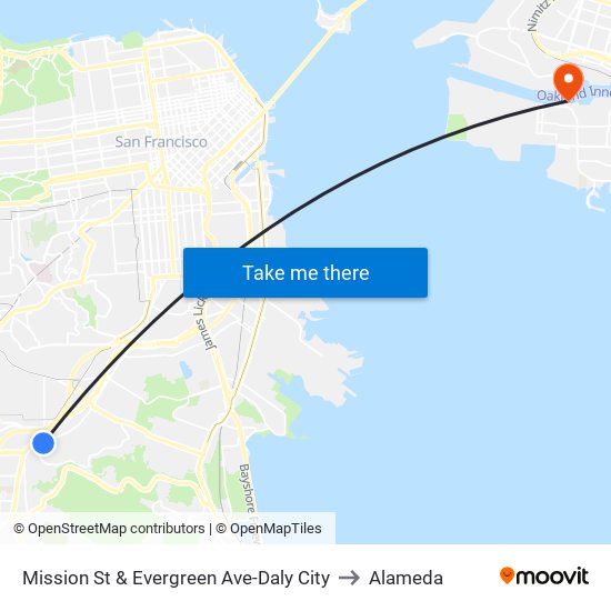 Mission St & Evergreen Ave-Daly City to Alameda map