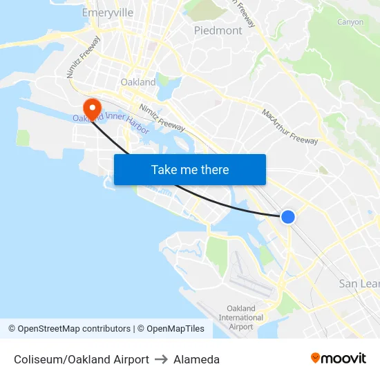 Coliseum/Oakland Airport to Alameda map