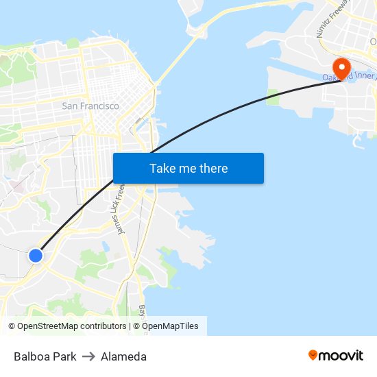 Balboa Park to Alameda map