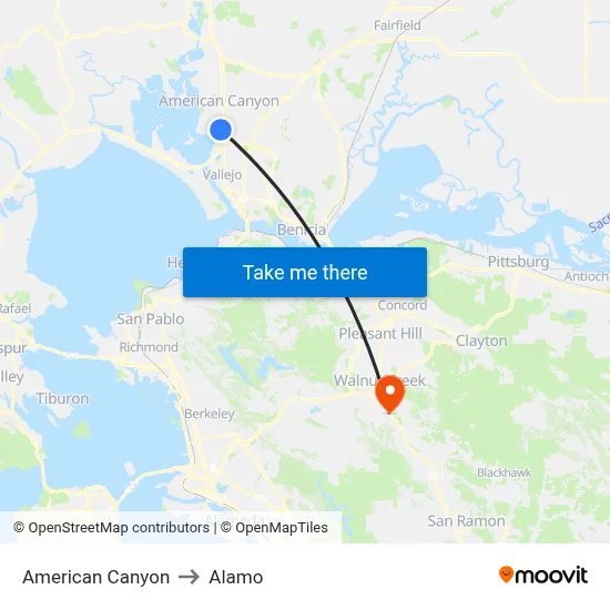 American Canyon to Alamo map
