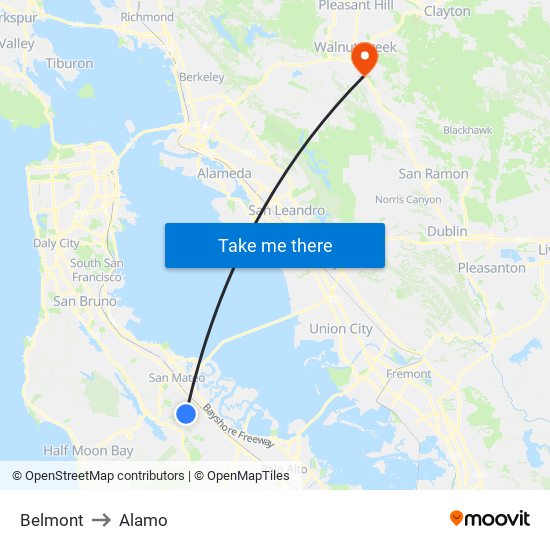 Belmont to Alamo map