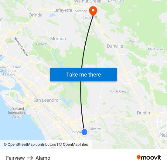 Fairview to Alamo map