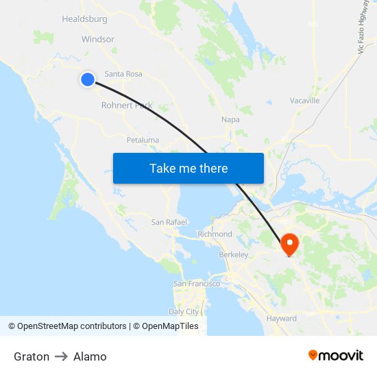 Graton to Alamo map