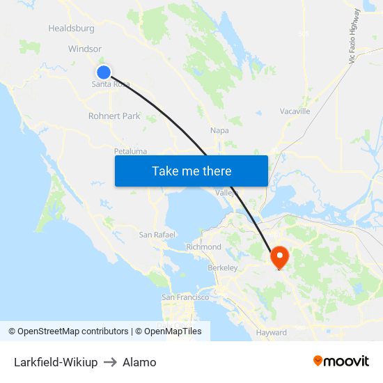 Larkfield-Wikiup to Alamo map