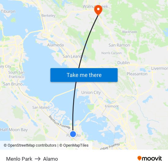 Menlo Park to Alamo map