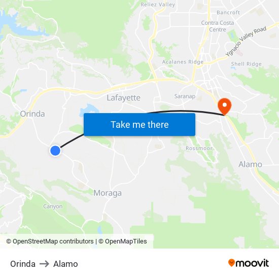 Orinda to Alamo map