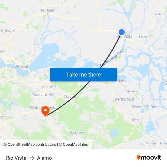Rio Vista to Alamo map