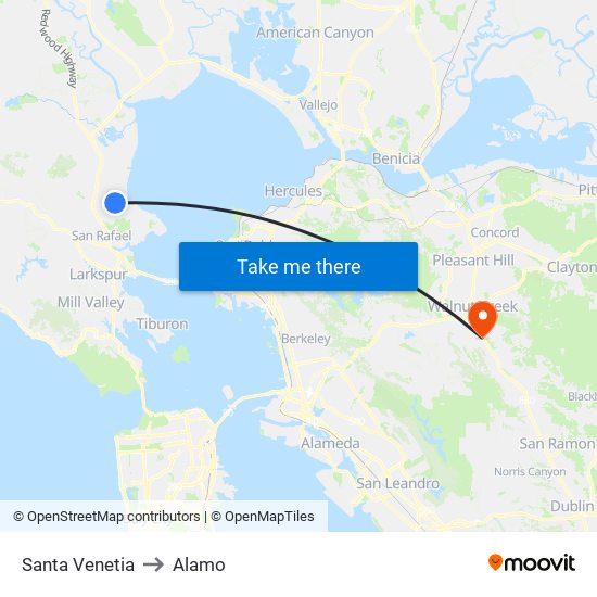 Santa Venetia to Alamo map