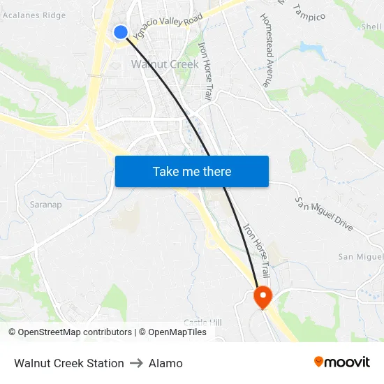 Walnut Creek Station to Alamo map