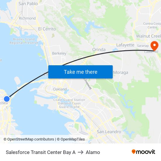 Salesforce Transit Center Bay A to Alamo map