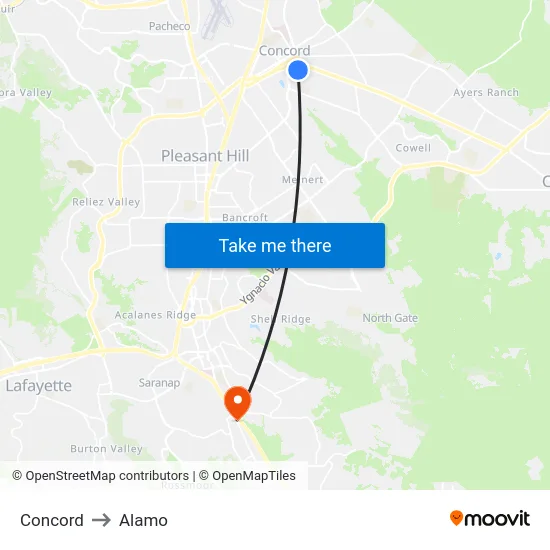Concord to Alamo map