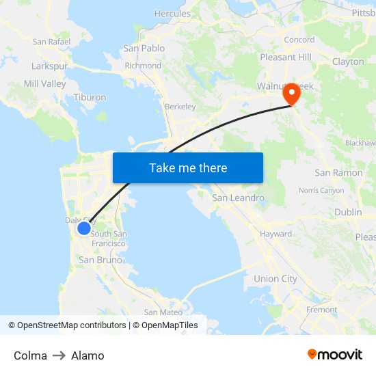 Colma to Alamo map