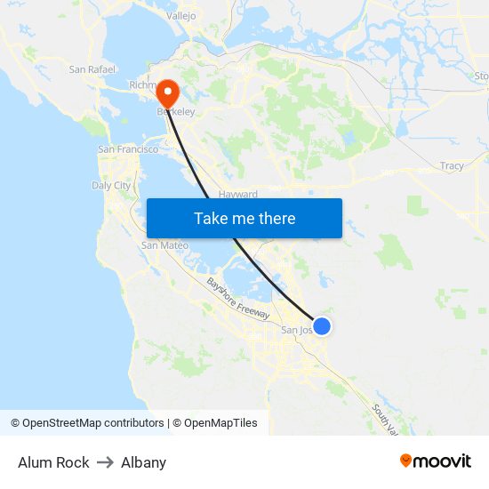 Alum Rock to Albany map