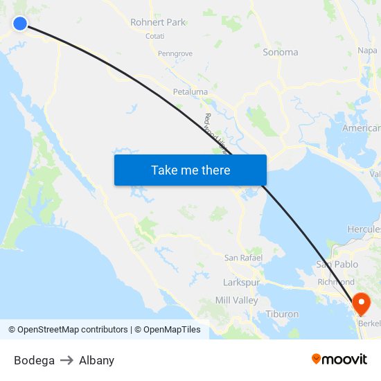 Bodega to Albany map