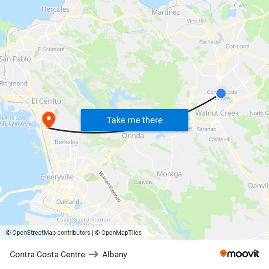 Contra Costa Centre to Albany map