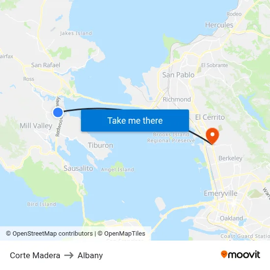 Corte Madera to Albany map