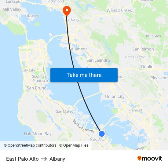 East Palo Alto to Albany map