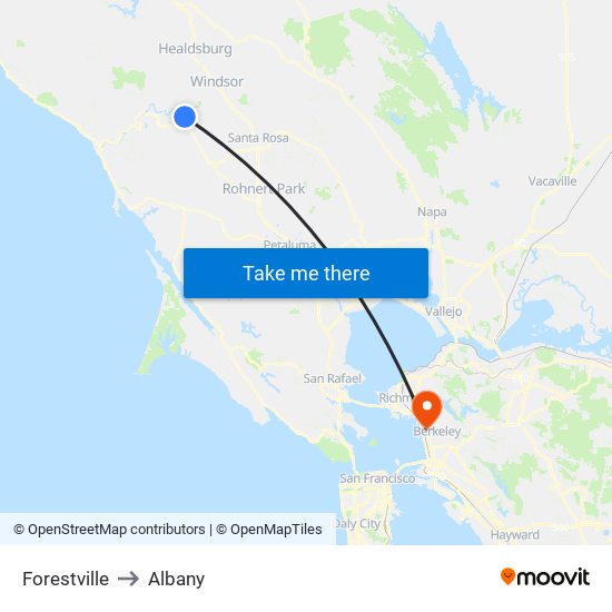 Forestville to Albany map